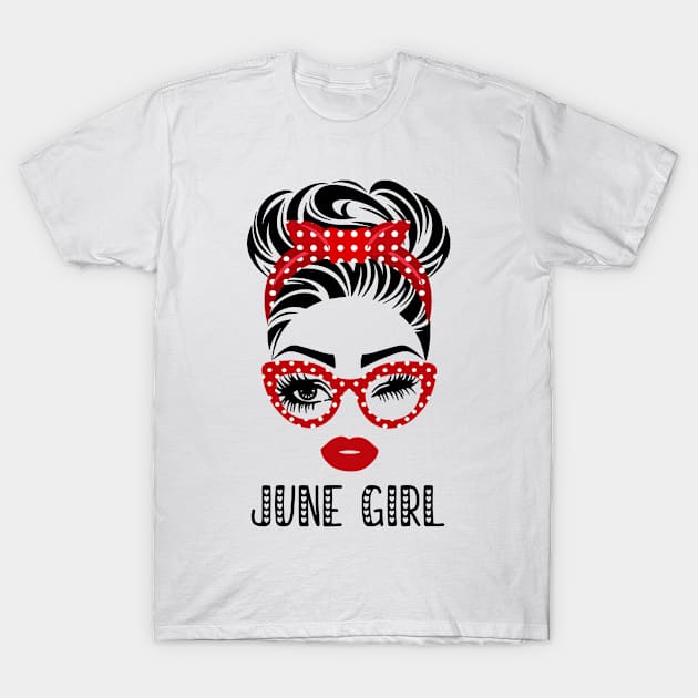 June Girl Woman Face Wink Eyes Lady Face Birthday Gift T-Shirt by Tun Clothing